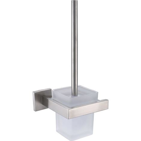 Toilet Brush Holder 304 Stainless Steel Tempered Glass Chrome Metal Polished Mirror- 14.813.534cm-Toilet Brush Toilet Brush (Brush Included)-Bathroom Accessories