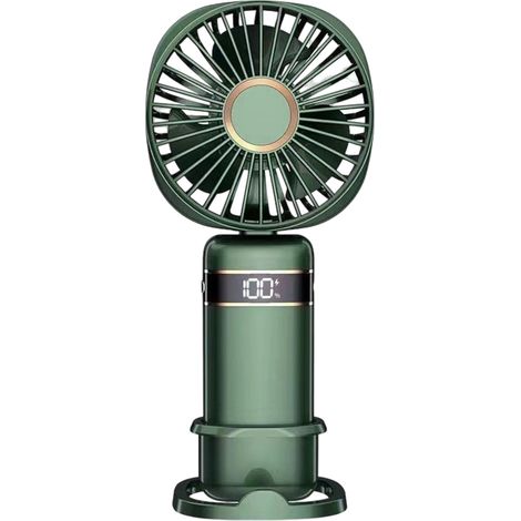 1 Mini ventilateur, 5 vitesses, affichage numérique, rechargeable USB, base support téléphone, pliable 90°, maison bureau voyage (1/5)