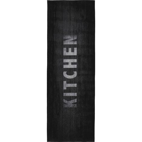 Tapis gris compact à poil court antidérapant intérieur - noir charbon avec lettrage gris (1/5)