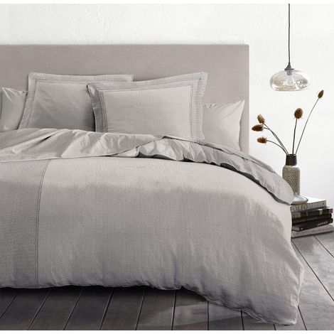 Housse de Couette - 3 Pièces 100% Coton - 57 Fils 2 Personnes - 220x240 cm Fukuoka - Gris (1/4)