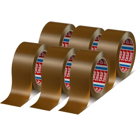 tesa Confezione da 6 nastri in PVC 4124, per imballare pacchetti e scatole, colore marrone, 6 rotoli da 66 m x 50 mm (1/5)