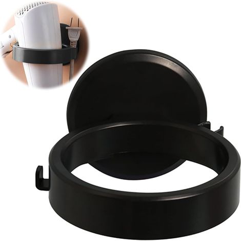 Wandmontierter Haartrocknerhalter, Badezimmer-Aufbewahrungsregal, selbstklebend, kein Bohren erforderlich, ABS-Kunststoff (schwarz) (1/5)