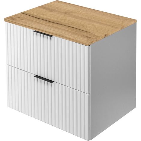 Meuble sous-vasque 60 cm - L/H/P 60/57/46 cm - Blanc Mat - Meubles de salle de bains, lavabos, armoires de salle de bains Plan de travail - Marron (1/4)