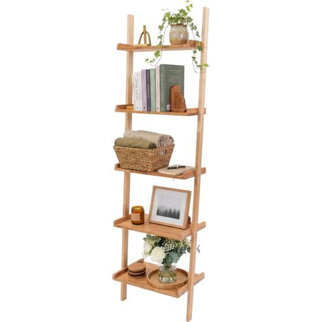 Walnut Ladder Shelf, 5-Tier, Natural Finish, 189 cm (1/5)
