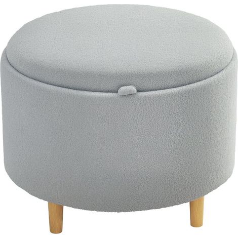 Tabouret rembourré en polaire douce, compartiment de rangement dissimulé, couvercle réversible, 56 cm x 56 cm x 42 cm, gris (1/5)