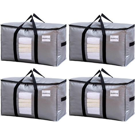 Sacs de Déménagement Argentés 4 Paquets Extra-Larges avec Fermeture éclair,Fenêtre Transparente et Poignées, Sacs de Rangement pour Déménagement, Vêtements, Literie,Alternatives aux Boîtes (1/5)