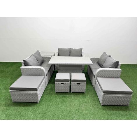 Fimous 9 PCs Rising Dining Table Set Inclining Love Sofa Seat 2 Big Footstool 2 Small Stool 1 Side Table Light Grey (1/5)