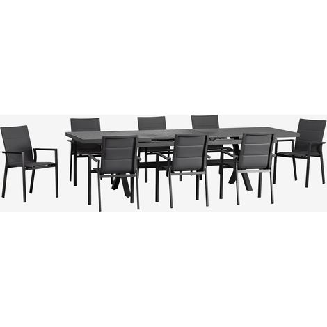 SKLUM Karena rechteckiges ausziehbares Tischset 240-300x100 cm und 8 stapelbare Gartenstühle mit Aluminiumarmlehnen Grau Graphit                                  