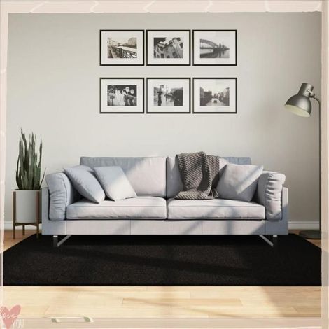 Tapis - VINGVO - HUARTE - 140x200 cm - Noir - Poils courts doux, antidérapant, lavable (1/5)