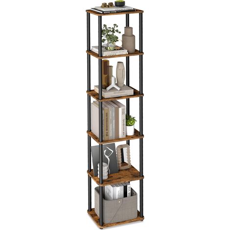 Bibliothèque, Étagère à 6 Niveaux, Assemblage Ultra-Rapide sans Outils, Étagère de Rangement, 23,8 x 38 x 173,4 cm, pour Salon, Chambre, Cuisine, Marron Rustique et Noir d’Encre (1/5)