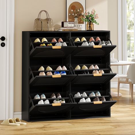 Schuhschrank aus MDF schwarz 118 x 25 x 115 cm, 6 Klappfächer, verstellbare Einlegeböden (1/5)