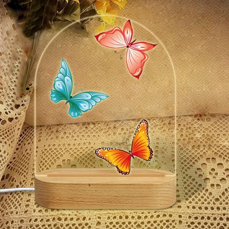 Veilleuse en forme d'arc avec trio de papillons colorés Lampe LED 7 couleurs Décoration chambre enfant Cadeau naissance (1/5)
