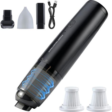 Aspirateur Balai Main sans Fil, Aspirateur Voiture Portable avec Filtre HEPA, 2 Modes d'Aspiration, Mini Aspirateur Main pour Voiture, Maison, Poils d'animaux, Bureau, Clavier (Noir) (1/5)