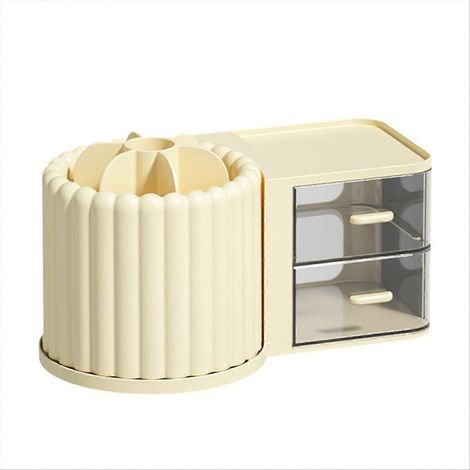 Organisateur de pinceaux de maquillage avec 2 tiroirs, rotation à 360°, couleur crème (1/5)