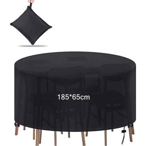 Copertura per tavolo da giardino rotondo, impermeabile, antivento, anti-UV, in Oxford, per tavolo circolare da 4-6 posti, 185 x 65 cm