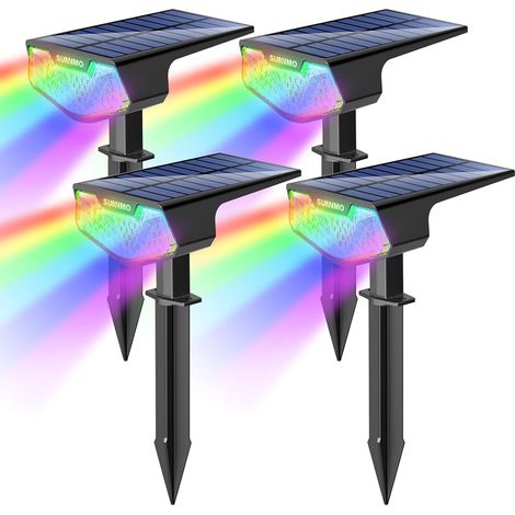 Spot Solaire Exterieur, Lot de 4 Lampe Solaire Exterieur Jardin Puissante, Lumiere Solaire Exterieur avec 3 Modes, Eclairage Exterieur Solaire Étanche IP65 pour Jardin Allée Chemin RGB (1/5)