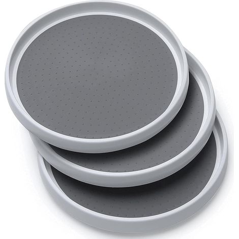 Juego de 3 platos giratorios Lazy Susan con revestimiento antideslizante de 25 cm para gabinetes, despensas, refrigeradores y encimeras. Organizador giratorio para especias, condimentos y repostería. (1/5)