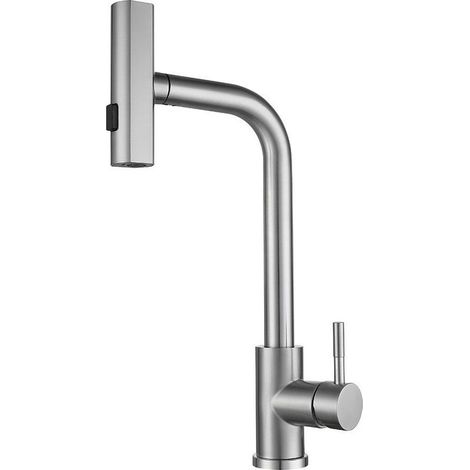 Robinet Cuisine avec Douchette Extractible, Mitigeur Cuisine Cascade avec 3 Modes de Jet, Robinetterie Evier Cuisine Escamotable Pivotant à 360° en Acier Inoxydable, Finition Brossée (1/4)