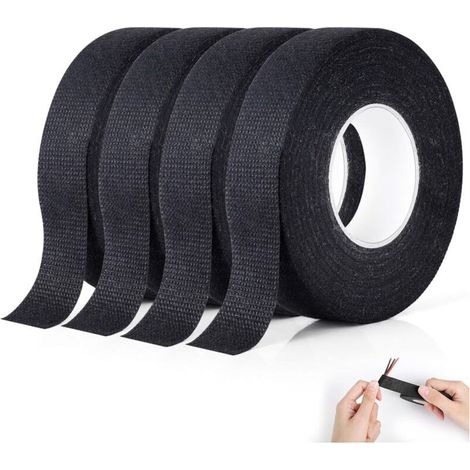 Ruban Adhésif Isolant Électrique Noir, Lot De 4 (19mm x 15m),Ruban En Tissu,Résistant et Déchirable, Électricien Ruban pour Réparations Électroniques, pour Faisceaux de Câbles, Voiture Moto (1/4)