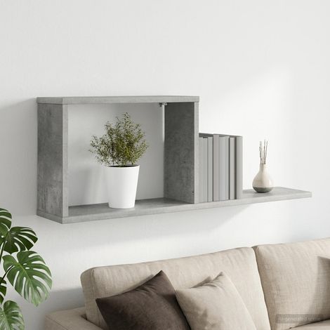 Étagère flottante murale en bois d’ingénierie gris béton 80 x 15 x 30 cm - PANGIVO (1/5)