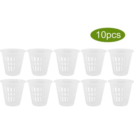 10pcs / Set Paniers Hydroponiques Plantes Tasses Pots en Plastique Réutilisable Durable Jardin Net Pépinière Seau Panier pour Jardin Hydroponique Plantation Balcon(Blanc)
