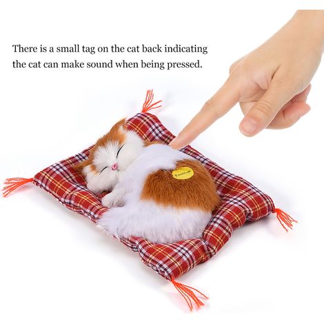 Chat en peluche endormi avec son, jouet en peluche, décoration pour la maison (jaune + blanc) (1/5)