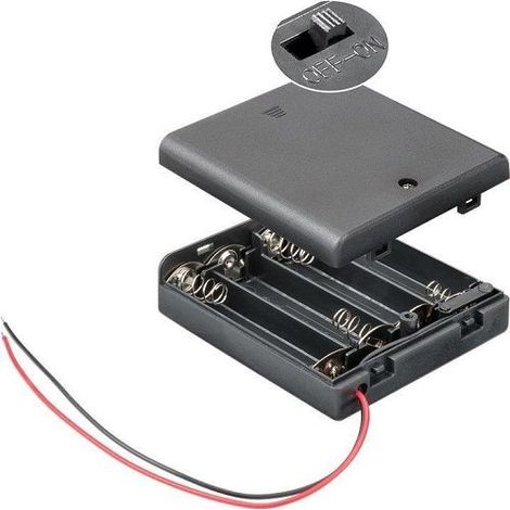 Portapilas para 4 pilas LR6 AA con interruptor  Negro (1/4)