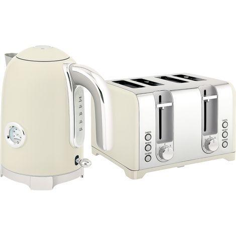 Retro 3000W Kettle and Toaster Set - Beige