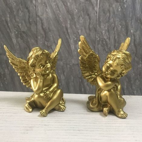 MINKUROW Dekorative Engelsstatuen und Figuren Harz Engelsflügel Statue Skulptur Gartenstatue Figur, Gedenkgeschenk (1 Paar-Golden)