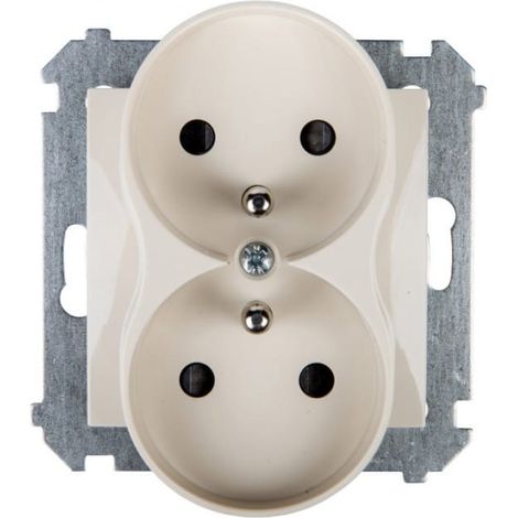 Simon 54 Presa doppia con/senza 16A IP20 con otturatore a binario color crema DGZ2MZ.01/41