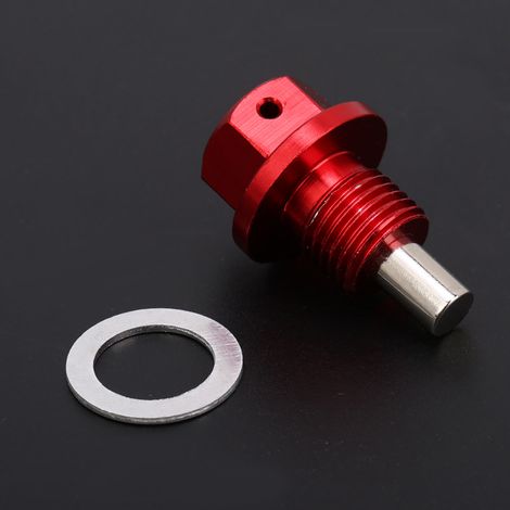 Bouchon de vidange magnétique en alliage d'aluminium rouge M12 x 1,25 pour carter d'huile moteur auto (1/5)