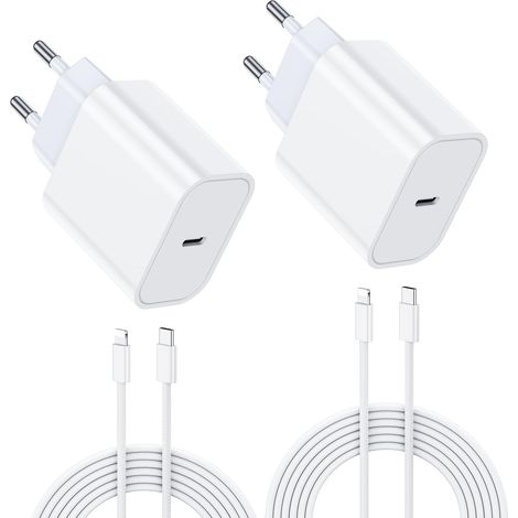 25W Chargeur Rapide, 2PCS Chargeur Rapide 14/14 Plus/14 Pro/14 Pro Max/13/12/11/SE/X/XS/XR SE 8 7 6, USB C Prise et 1M Cable Secteur C-to Lightning Mural Alimentation Adaptateur (1/5)