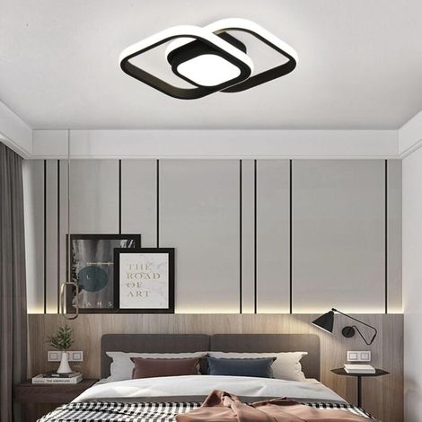 Plafonnier LED 4000K blanc neutre 24W plafonnier carré noir 2000LM design moderne lampe de couloir lampe de cuisine pour studio balcon sous-sol garage escalier couloir salle de bain cuisine Ø32CM [cla (1/3)