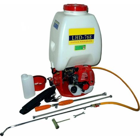 MOCHILA DE SULFATAR DE GASOLINA MOTOR DE 26CC 26 LITROS 11 KG CAUDAL DE 7 LMN SULFATADORA PULVERIZADORA HUERTO JARDIN 3 LANZAS (1/3)