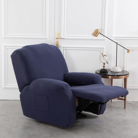 Recliner chair covers, 4 pieces, reclining sofa cover, sofa cover with side pockets, elastic bottom for bedroom, living room, office, hotel (navy blue) (1/5)