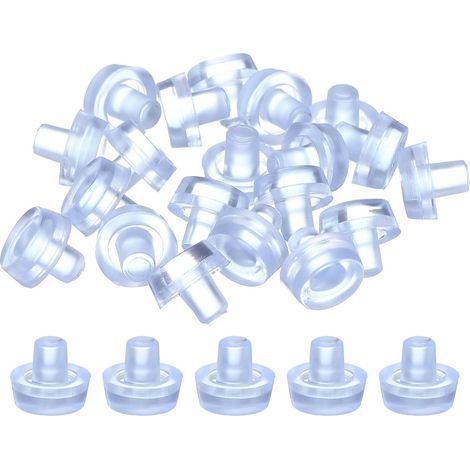 Glastischgleiter mit Stiel, 20 Stück rutschfeste Gummigleiter in Pilzform für 6-mm-Löcher, Möbelfußschoner und -kappen (transparent)