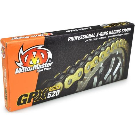 CADENA MOTO-MASTER GPX-520G DORADA CON ANILLOS X DE 120 ESLABONES PARA ENDURO/MOTOCROSS
