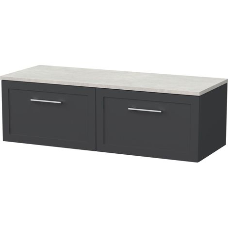 Stonnall Traditional Wall Hung 1 Drawer Vanity Unit with Laminate Worktop, 1200mm, Dark Grey
