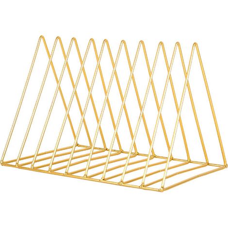 Porte-revues triangulaire en fer doré, étagère de bureau multifonction pour livres et magazines, support de rangement doré (1/5)