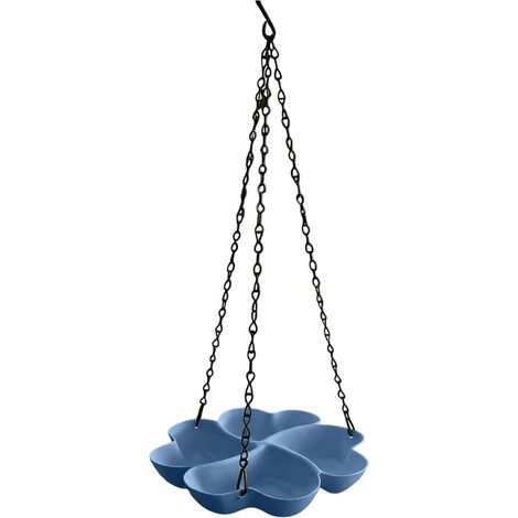 Zwei 23 cm breite, hängende Futterspender für den Außenbereich mit jeweils vier Fächern, die sowohl als Wasserspender als auch als Futterspender dienen, flache Schale – blau (1/5)