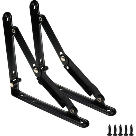 Support d'Étagère Pliant Triangulaire 6 Pouces - Lot de 2, Métal Robuste, Peu Encombrant avec Vis, Noir, Rangement Mural (1/4)