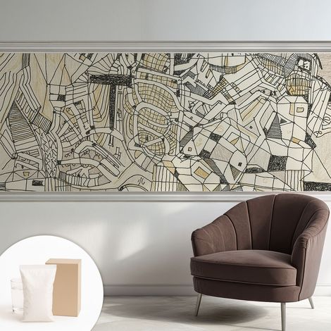 Papier peint intissé décoratif avec colle pour salon chambre et bureau Installation rapide Abstraction géométrique 250x104 cm (1/5)