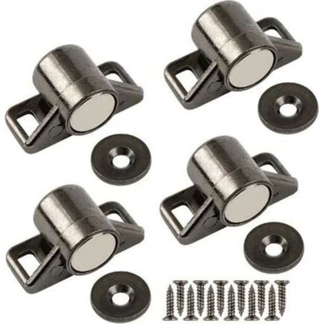 Loquet magnétique en alliage de zinc noir – Lot de 4 – Pour portes coulissantes, armoires et tiroirs – Installation rapide avec accessoires inclus (1/5)