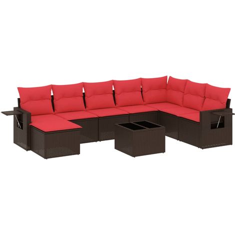 9-teiliges Gartensofa-Set mit Kissen, braun, Polyrattan vidaXL (1/5)