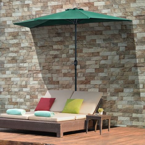 Outsunny Demi-Parasol Ø 2,7 m parasol de balcon 5 entretoises métal polyester vert (1/5)