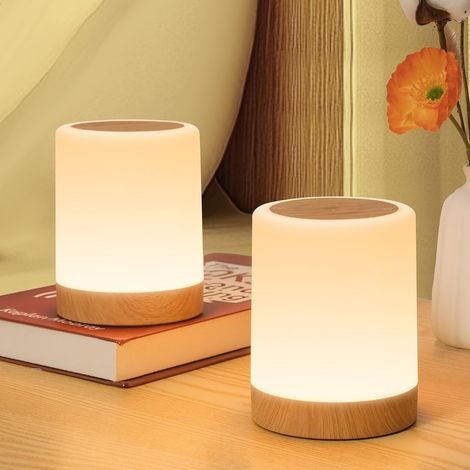 Lot 2 lampes chevet USB – tactile, 256 couleurs, 3 modes, 5 niveaux, minuteur, adulte/déco (1/4)