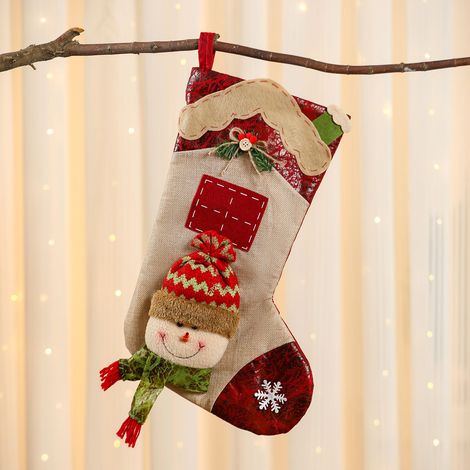 Chaussette de Noël géante en toile de jute, décoration de Noël 3D avec motif cartoon, botte de Noël à suspendre pour cadeaux, cheminée, sapin et intérieur (1/5)