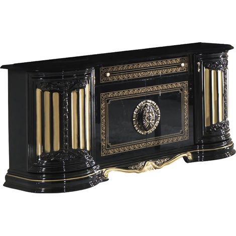 Les Tendances – Buffet 4 portes 1 tiroir – Bois laqué brillant noir et doré – Dimensions L 168 x H 78 x P 50 cm – Fabrication italienne – Garantie 5 ans (1/2)