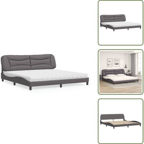 Letto con testiera - vidaXL Letto con Materasso Hvar Grigio 200x200 cm in Similpelle - Letto grigio