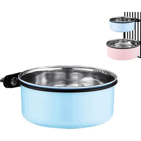Gamelle À Suspendre - Acier Inoxydable - Pour Cage Chien - Hauteur Réglable - 1 7 L - Bleu